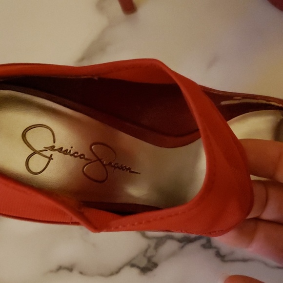 Jessica Simpson red peep toe with front mesh - Picture 2 of 5
